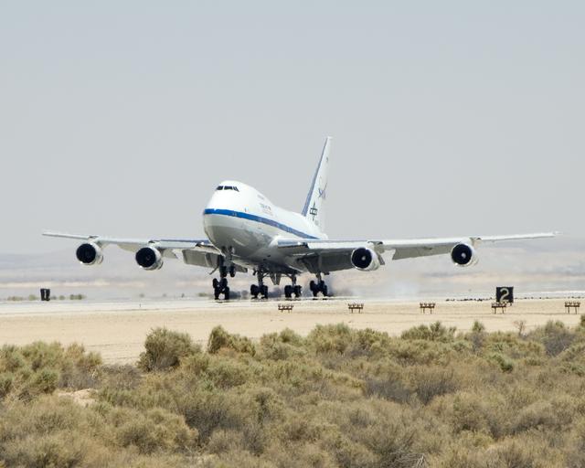 NASA image: NASA's SOFIA airborne observatory lands at Edwards AFB after being flown from Waco, Texas to NASA Dryden for systems installation, integration and flight test