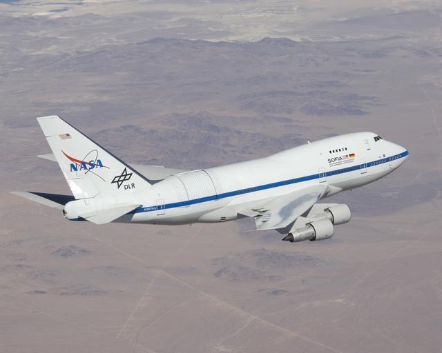 NASA image: NASA's SOFIA infrared observatory in flight for the first of a series of test flights to verify the flight performance of the highly modified Boeing 747SP