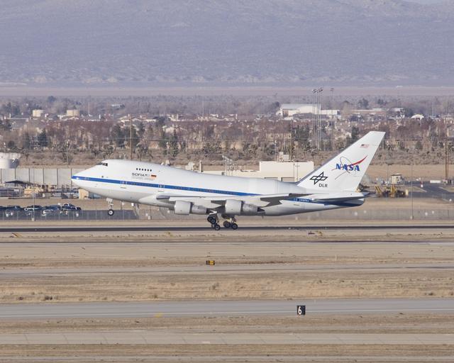 NASA image: NASA's SOFIA infrared observatory touches down at Air Force Plant 42 in Palmdale, CA, as it arrives at its new home, the Dryden Aircraft Operations Facility