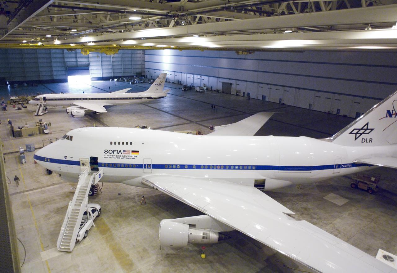 The Dryden Aircraft Operations Facility in Palmdale, Calif., is now home to two large science aircraft, NASA's SOFIA observatory and a DC-8 science laboratory.