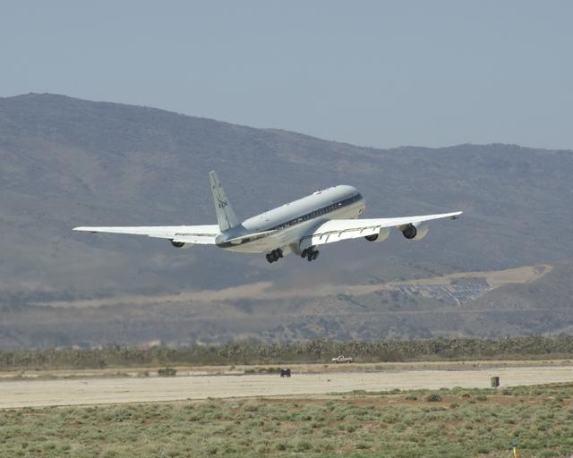 NASA image: NASA's DC-8 flying laboratory lifts off the runway at Air Force Plant 42 in Palmdale, Calif., on its first flight in the ARCTAS atmospheric science mission