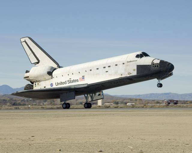 NASA image: Space Shuttle Endeavour rolls out after landing on runway 04-L at Edwards AFB, ending mission STS-126 to the International Space Station Nov. 30, 2008