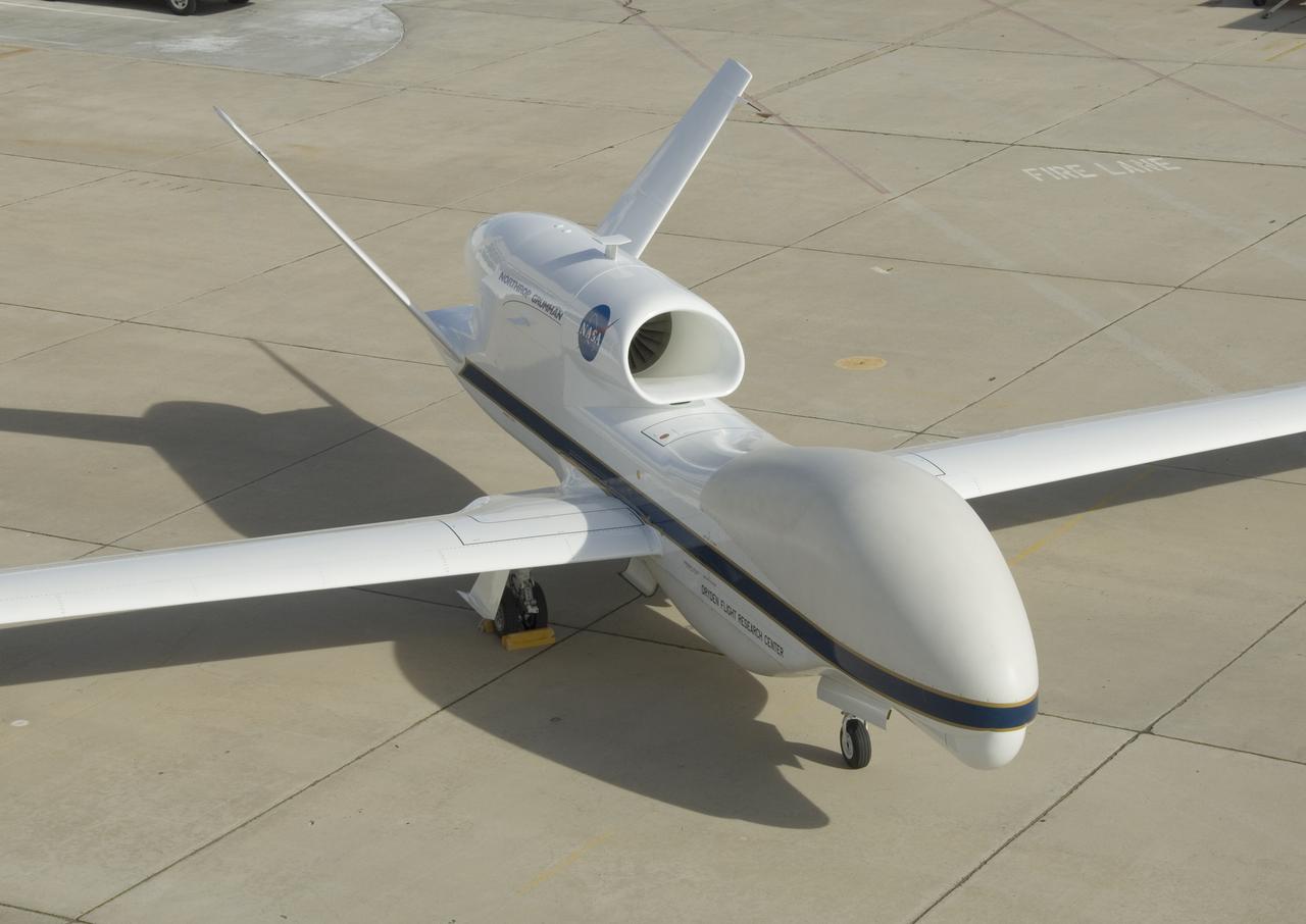 This Global Hawk unmanned aircraft is one of two that are used by NASA for Earth science missions and by Northrop Grumman for follow-on developmental testing.