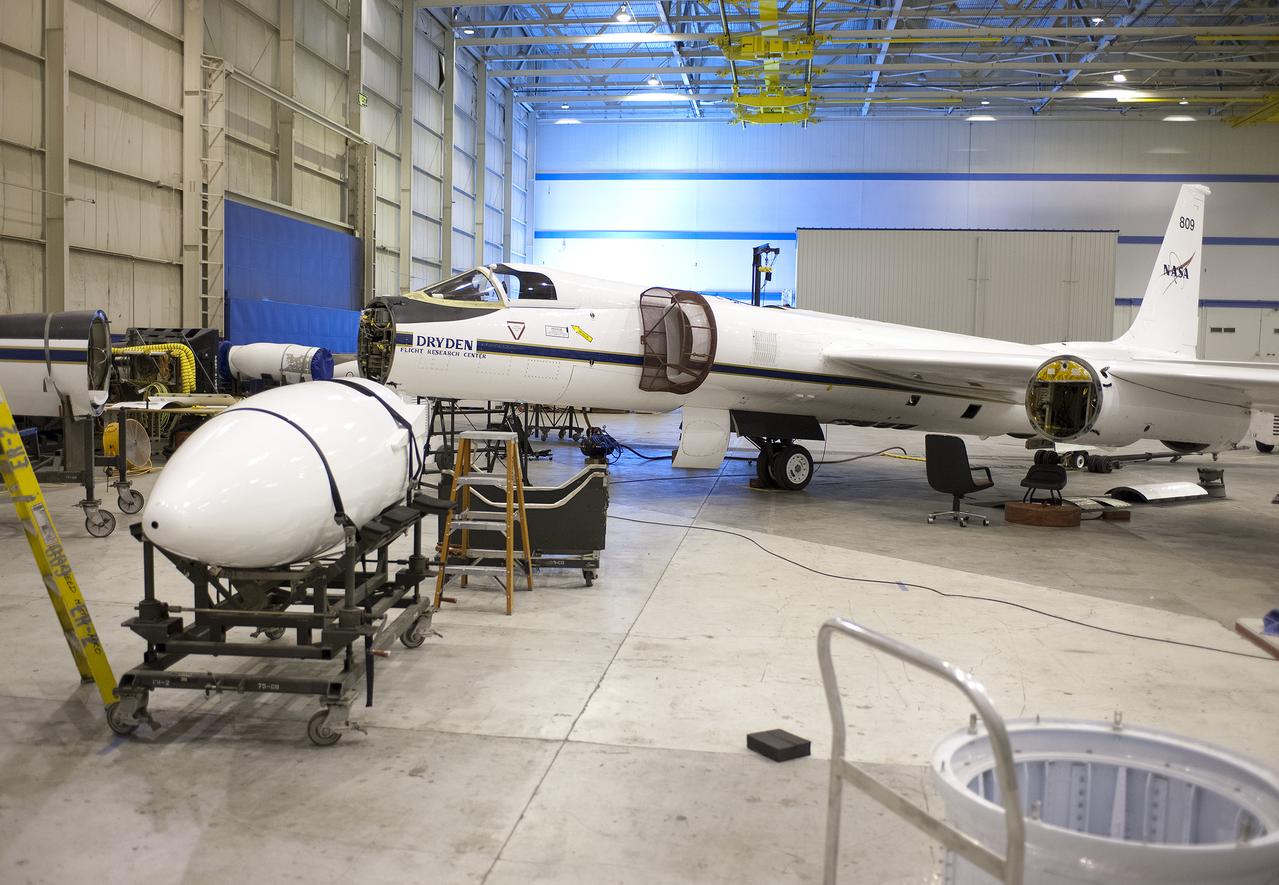 The equipment bays and wing pods of NASA's high-altitude ER-2 will carry 15 specialized instruments to study how the vertical convection of air pollution and natural emissions affect climate change.