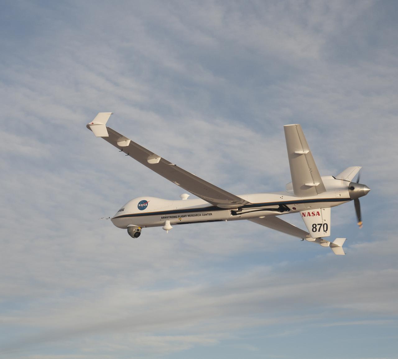 The Ikhana remotely piloted aircraft captured real-time video when the Orion Exploration Flight Test-1 mission concluded on Dec. 5, 2014. It is planned for the Ikhana to capture video again for the Orion and Space Launch System Exploration Mission-1 (EM-1) certification flight.