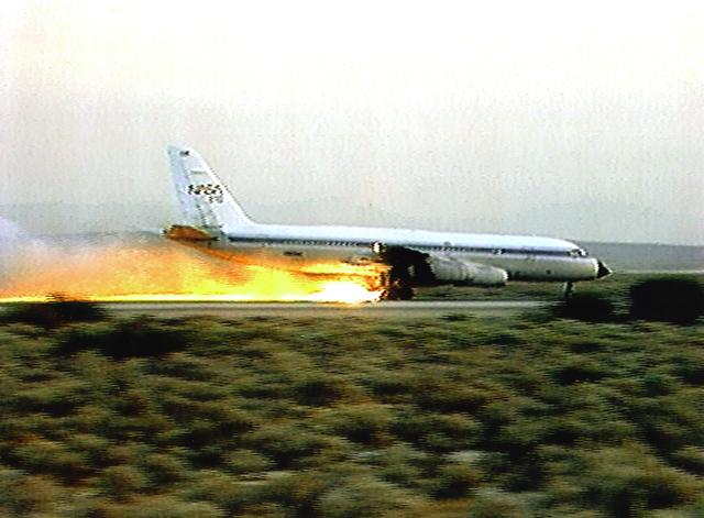 NASA image: CV-990 Landing Systems Research Aircraft (LSRA) during Space Shuttle tire test