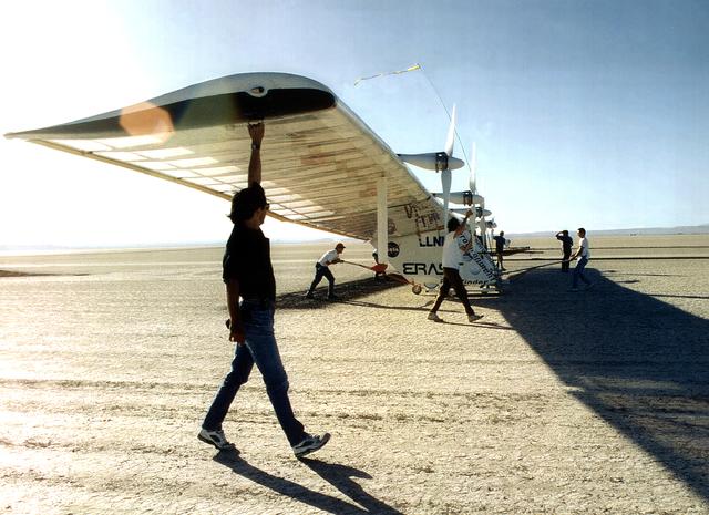 NASA image: Pathfinder on lakebed rolling out for test flight