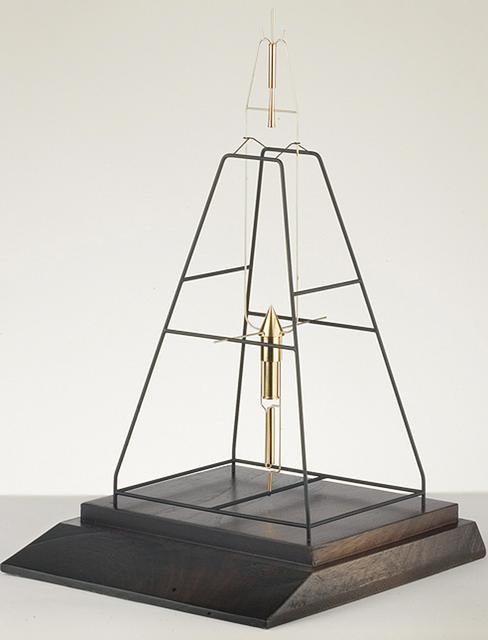 A desktop-sized model of Robert H. Goddard's 1926 liquid-fueled rocket.