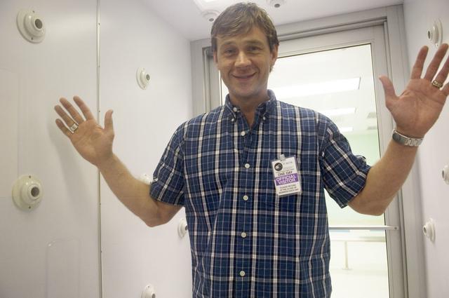 Actor Connor Trinneer tours the high bay clean room in Building 29 at NASA's Goddard Space Flight Center in Greenbelt, Md. Trinneer is best known for his role as Chief Engineer "Trip" Tucker in the TV show "Star Trek: Enterprise."