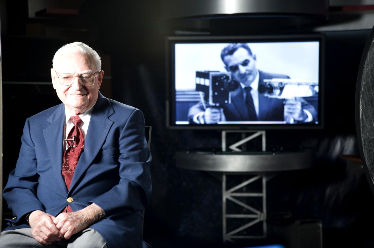 Stan Lebar, former Westinghouse Electric program manager, in the Building 28 television studio at NASA's Goddard Space Flight Center in Greenbelt, Md.