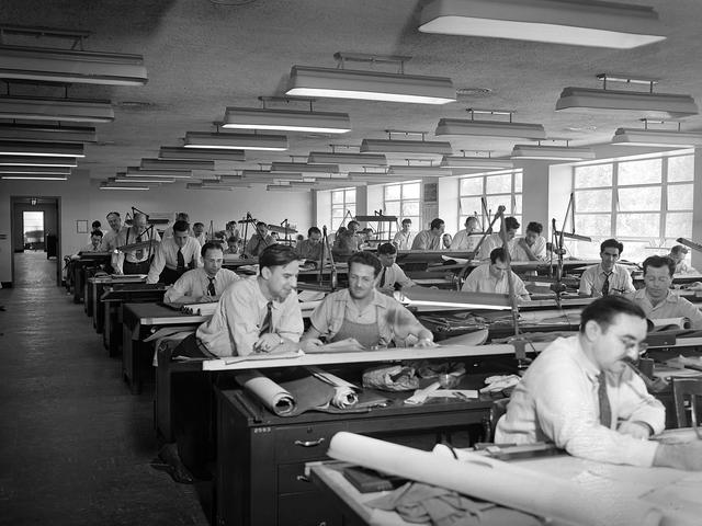 NASA image: Draftsmen at Work during Construction of the Aircraft Engine Research Laboratory