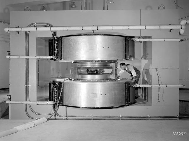 NASA image: NACA Researcher Examines the Cyclotron