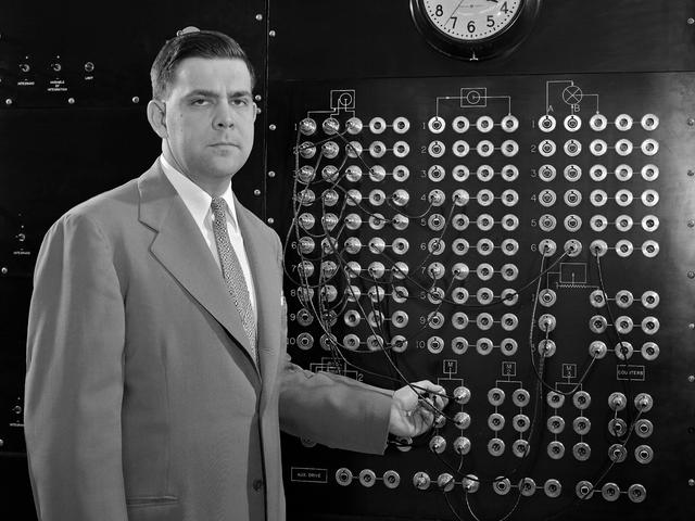 NASA image: Harry Mergler with His Modified Differential Analyzer