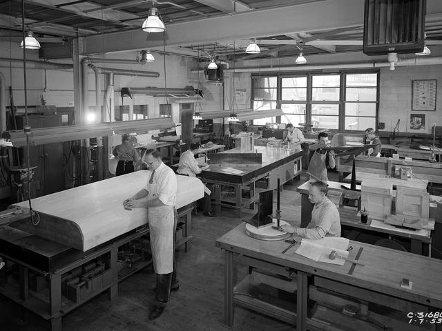 NASA image: Craftsmen in the Wood Model Shop at the Lewis Flight Propulsion Laboratory