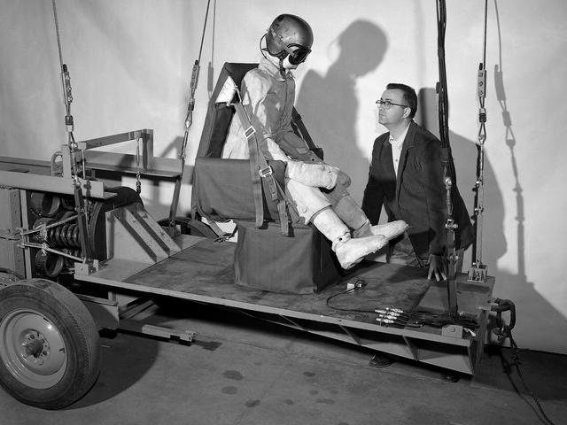 NASA image: NACA Researcher Sets up a Test of a New Seat Design