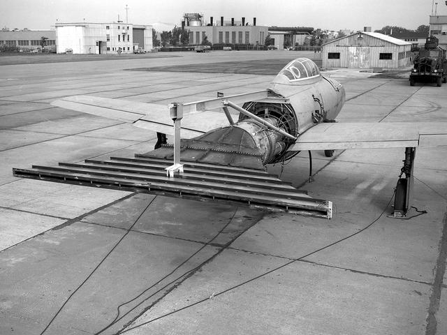 NASA image: Republic F-84 Thunderjet with Slotted Nozzle