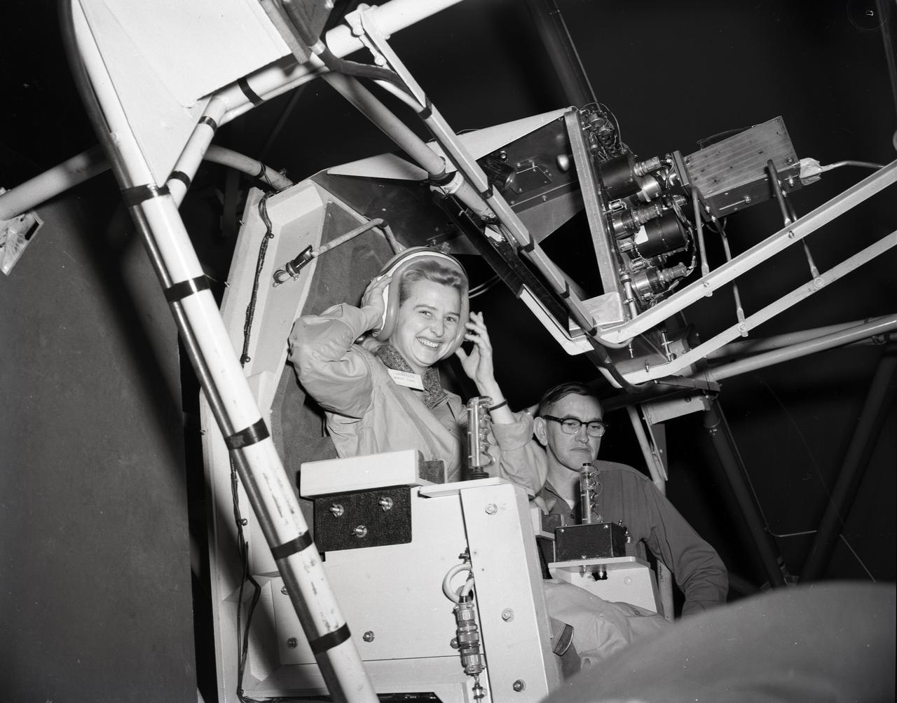 JERRIE COBB - PILOT - TESTING GIMBAL RIG IN THE ALTITUDE WIND TUNNEL, AWT