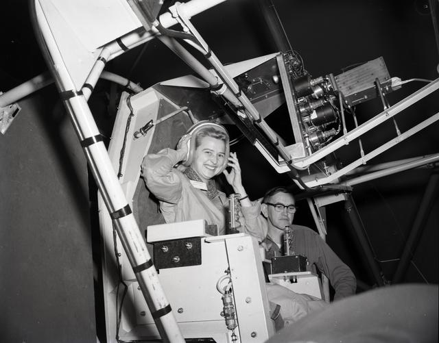 NASA image: JERRIE COBB - PILOT - TESTING GIMBAL RIG IN THE ALTITUDE WIND TUNNEL, AWT