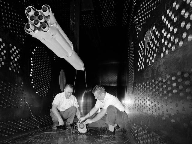 NASA image: Saturn Rocket Scale Model in the 8- by 6-Foot Supersonic Wind Tunnel