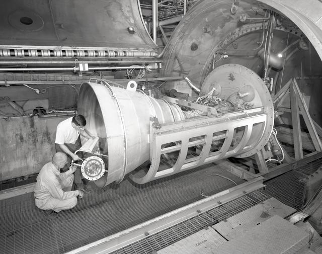 NASA image: Apollo Contour Engine Model being tested in the NASA Lewis Resea