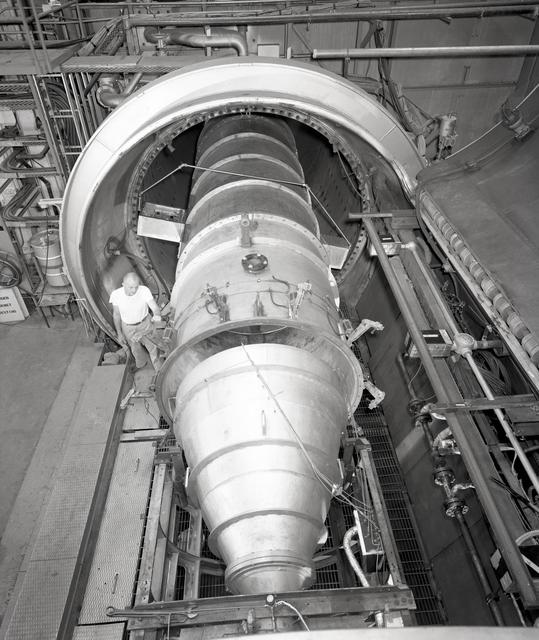 NASA image: Apollo Contour Engine Model being tested in the NASA Lewis Resea