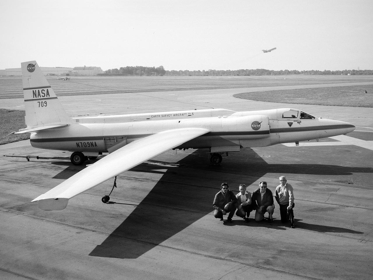 A National Aeronautics and Space Administration (NASA) Lockheed U-2 aircraft on display at the 1973 Inspection of the Lewis Research Center in Cleveland, Ohio. Lockheed developed the U-2 as a high-altitude reconnaissance aircraft in the early 1950s before satellites were available. The U-2 could cruise over enemy territory at 70,000 feet and remain impervious to ground fire, interceptor aircraft, and even radar. An advanced camera system was designed specifically for the aircraft. The pilot is required to use a pressure suit similar to those worn by astronauts.     NASA’s Ames Research Center received two U-2 aircraft in April 1971 to conduct high-altitude research. They were used to study and monitor various Earth resources, celestial bodies, atmospheric chemistry, and oceanic processes. NASA replaced its U-2s with ER-2 aircraft in 1981 and 1989. The ER-2s were designed to carry up to 2600 pounds of scientific equipment. The ER-2 program was transferred to Dryden Flight Research Center in 1997. Since the inaugural flight for this program on August 31, 1971, NASA’s U-2 and ER-2 aircraft have flown more than 4500 data missions and test flights for NASA, other federal agencies, states, universities, and the private sector.