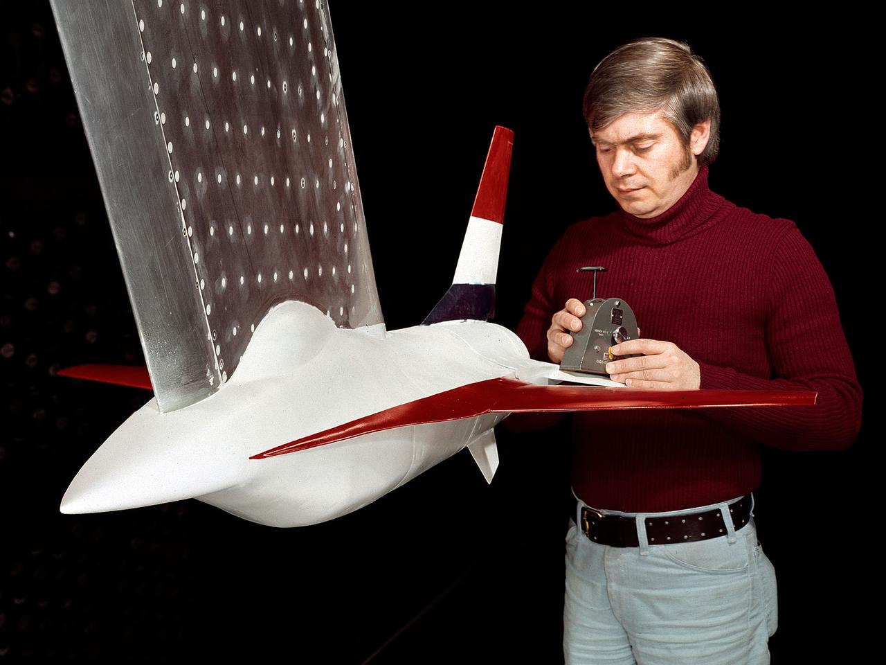 A model of the General Dynamics YF-16 Fighting Falcon in the test section of the 8- by 6-Foot Supersonic Wind Tunnel at the National Aeronautics and Space Administration (NASA) Lewis Research Center. The YF-16 was General Dynamics response to the military’s 1972 request for proposals to design a new 20,000-pound fighter jet with exceptional acceleration, turn rate, and range. The aircraft included innovative design elements to help pilots survive turns up to 9Gs, a new frameless bubble canopy, and a Pratt and Whitney 24,000-pound thrust F-100 engine. The YF-16 made its initial flight in February 1974, just six weeks before this photograph, at Edwards Air Force Base. Less than a year later, the Air Force ordered 650 of the aircraft, designated as F-16 Fighting Falcons. The March and April 1974 tests in the 8- by 6-foot tunnel analyzed the aircraft’s fixed-shroud ejector nozzle. The fixed-nozzle area limited drag, but also limited the nozzle’s internal performance. NASA researchers identified and assessed aerodynamic and aerodynamic-propulsion interaction uncertainties associated the prototype concept. YF-16 models were also tested extensively in the 11- by 11-Foot Transonic Wind Tunnel and 9- by 7-Foot Supersonic Wind Tunnel at Ames Research Center and the 12-Foot Pressure Wind Tunnel at Langley Research Center.
