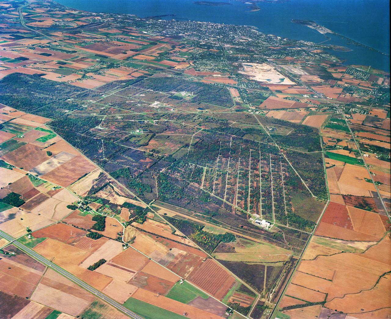 Aerial Vies of NASA Glenn Research Center, Neil A. Armstrong Test Facility.  At the time this photograph was taken, the site was known as Plum Brook Station.