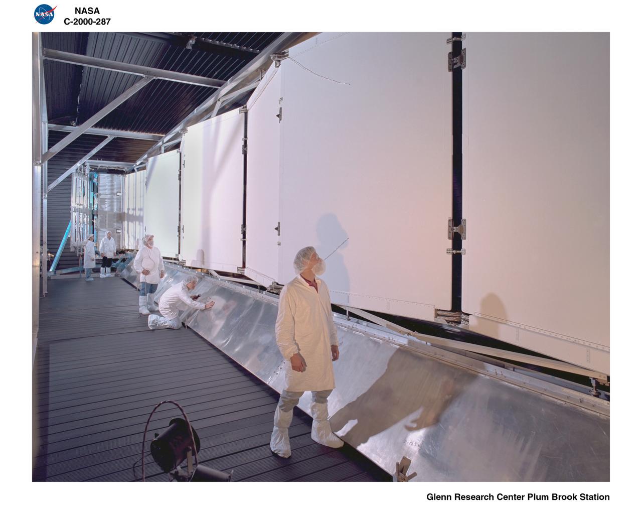 LOCKHEED MARTIN SPACE STATION RADIATOR PANELS FLIGHT HARDWARE BEING DEPLOYED AT NASA PLUM BROOK STATION SPACE POWER FACILITY SPF