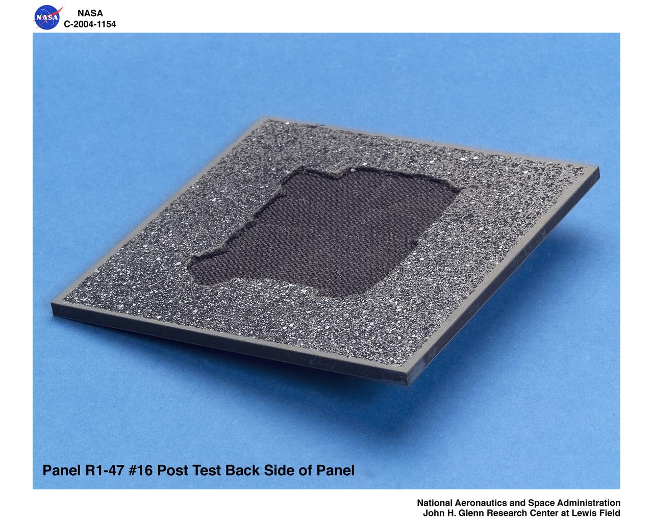 carbon/carbon fiber panels, panel R1-47-16 post test isometric view of back side