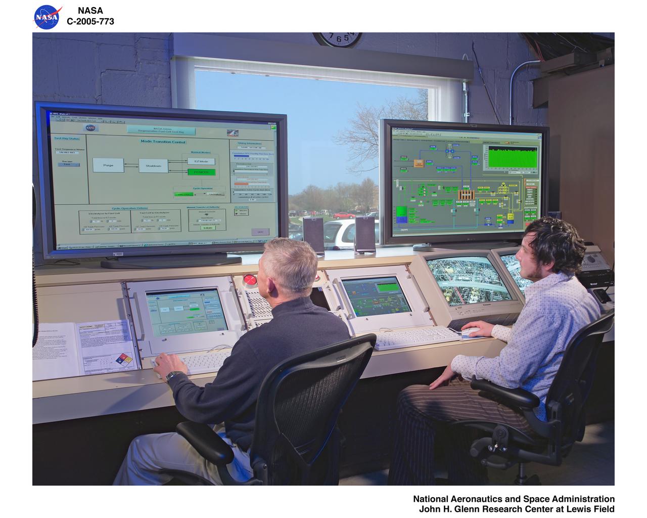 The closed loop regenerative fuel cell test.   View inside the control room.