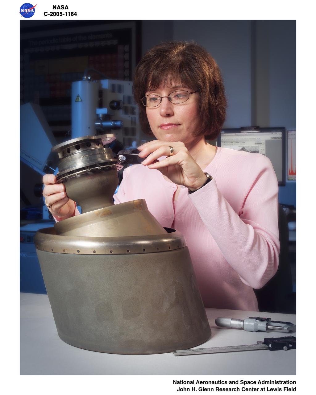 Reaction Control System Thruster examined in the electron optics lab Near Field Emission Scanning Electron Microscope