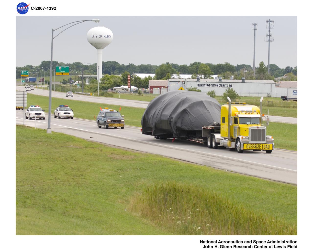 Ariane V (5) Fairing Shroud Components being moved from Cleveland Hopkins Airport to NASA Plum Brook Station, Sandusky, Ohio - 8-07