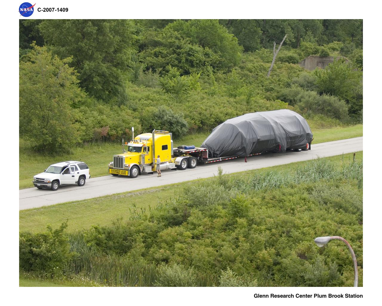 Ariane V (5) Fairing Shroud Components being moved from Cleveland Hopkins Airport to NASA Plum Brook Station, Sandusky, Ohio - 8-07