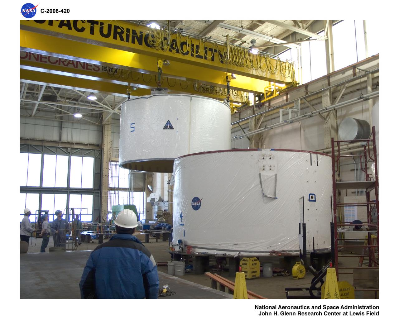 Inside Building 50, US-5 being stacked on US-4