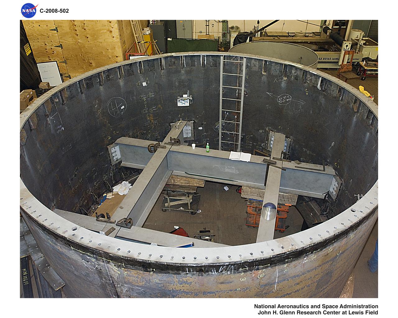 Ares 1-X segment US-7 showing fabrication of internal support for the ballast can