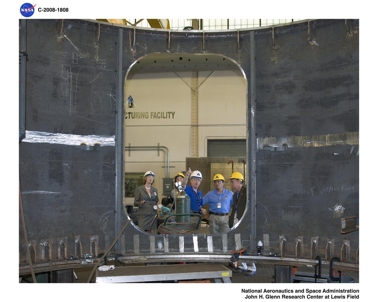 Tour of NASA Glenn's Ares 1-X Manufacturing Facility by NASA's Constellation Program Manager