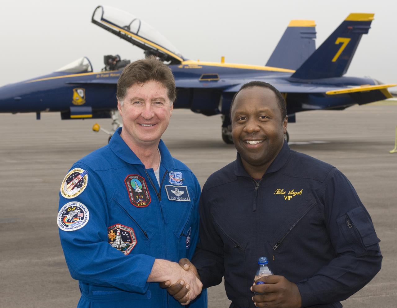 Retired NASA Astronaut taking a media flight with the Blue Angels before the 2008 Cleveland National Air Show