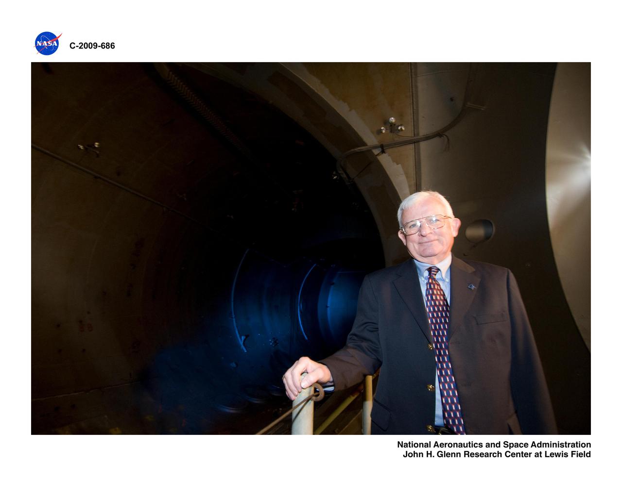 Former Center Director, Larry Ross, in the Altitude Wind Tunnel, AWT