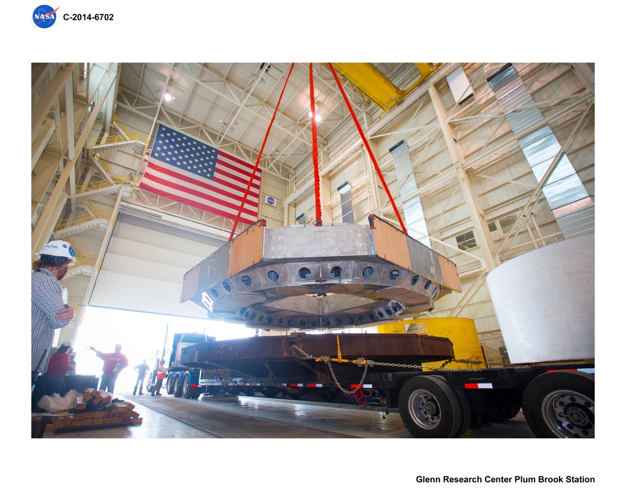 Arrival and Unloading of the Mechanical Vibration Facility Table Hardware at Space Power Facility, SPF