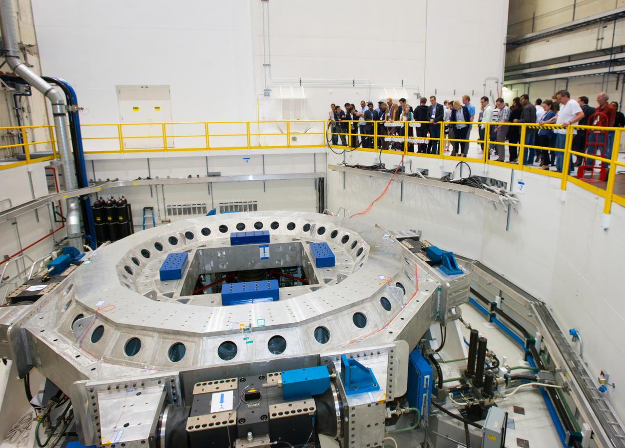 Visit to the Glenn Research Center, GRC Space Power Facility, SPF by Members of the International Space University. The group is viewing the Mechanical Vibration Facility, MVF, a three-axis, 6-degree-of-freedom, servohydraulic, sinusoidal base-shake vibration system