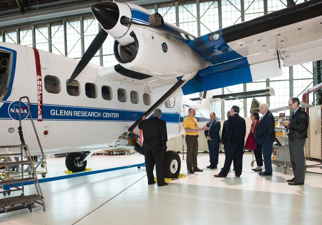 Cuyahoga County Mayors and City Managers Association Members tour the Glenn Research Center Hangar and learn about the role of the Twin Otter aircraft in the GRC Icing Research Program