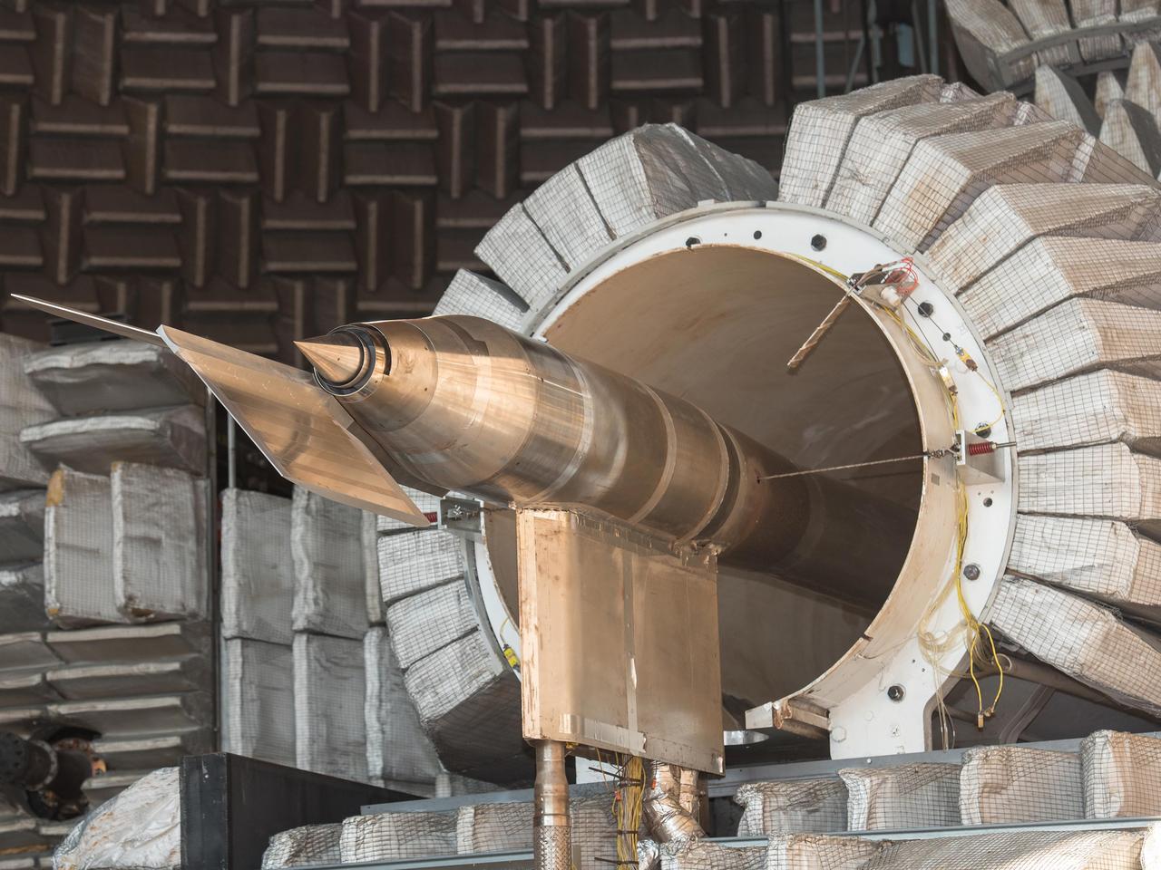 N+2 Nozzle in the Aero-Acoustic Propulsion Lab. As NASA works toward demonstrating low-sonic boom design, engineers at NASA Glenn have tested an engine nozzle that could make supersonic aircraft much quieter.