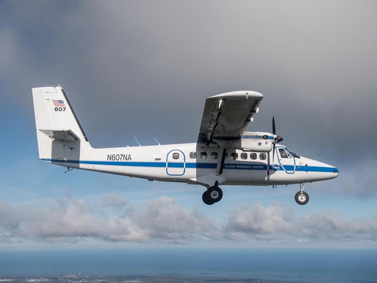 NASA Twin Otter aircraft in flight over northern Ohio. The aircraft has been utilized for numerous research projects conducted at NASA Glenn Research Center in Cleveland, Ohio.