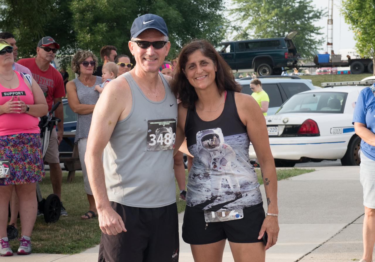Astronaut Michael Good, Astronaut Sunita Williams prepare for the Run To The Moon Race during the Summer Moon Festival, Wapakoneta, Ohio, Apollo 11 Moon Landing 50th Anniversary