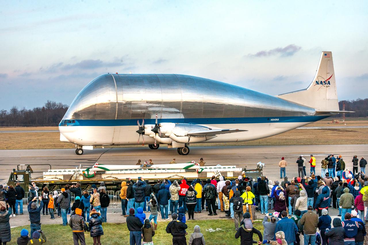 Orion Spacecraft Arrives in Ohio Aboard the Super Guppy at Mansfield Lahm Airport