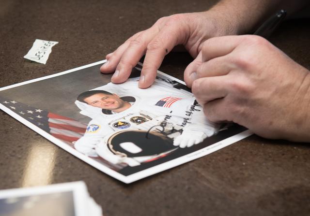 NASA image: Astronaut Doug Wheelock signs autographs, Orion Spacecraft Arrives in Ohio Aboard the Super Guppy at Mansfield Lahm Airport