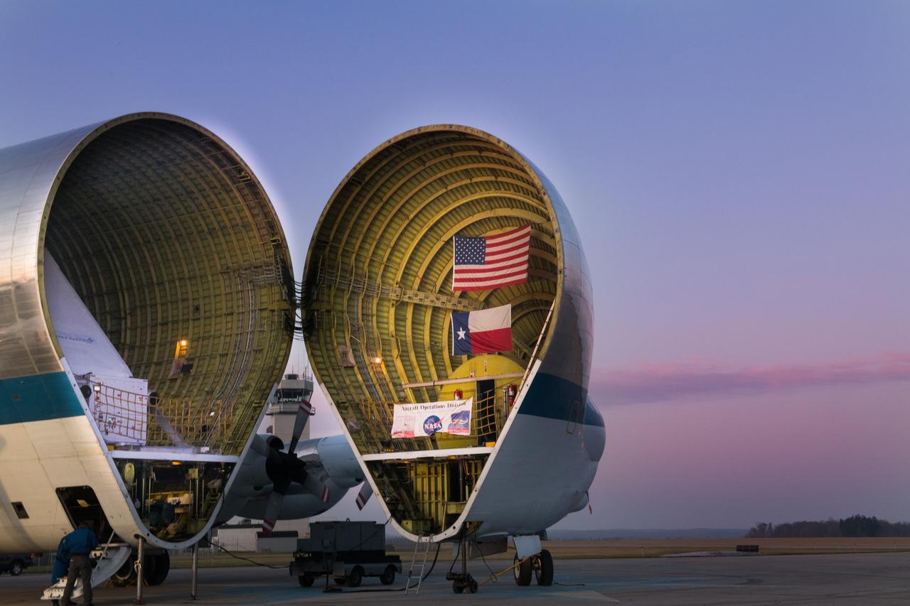 Orion Spacecraft Arrives in Ohio Aboard the Super Guppy at Mansfield Lahm Airport