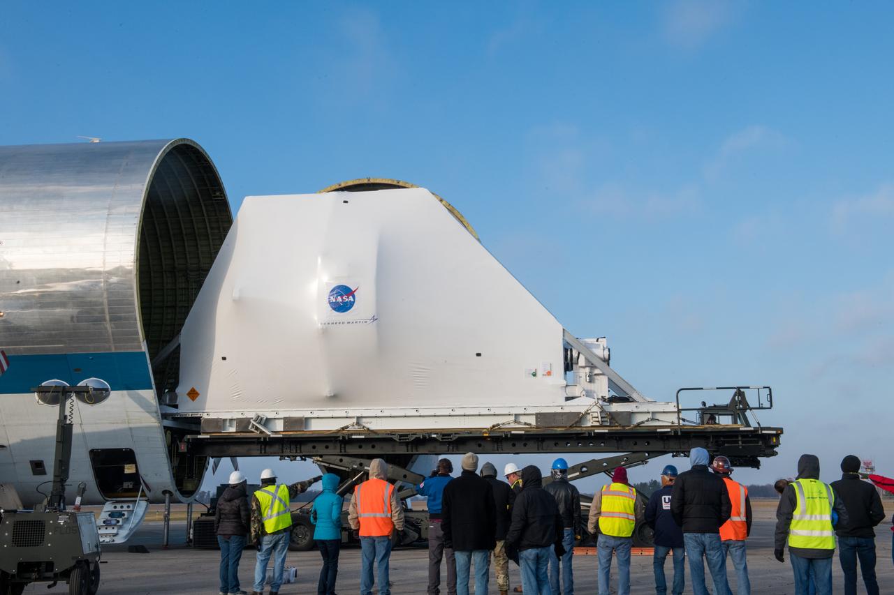 Orion Spacecraft Arrives in Ohio Aboard the Super Guppy at Mansfield Lahm Airport