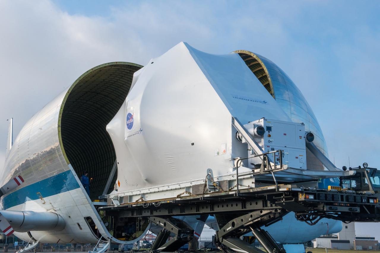 Orion Spacecraft Arrives in Ohio Aboard the Super Guppy at Mansfield Lahm Airport